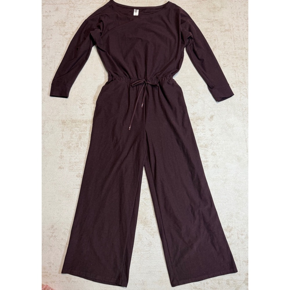 Fabletics Womens Long Sleeve Drawstring Waist Wide Leg Jumpsuit Burgundy Medium